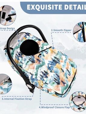 Multicolor Mountain-Print Baby Car Seat Cover with Smooth Zipper